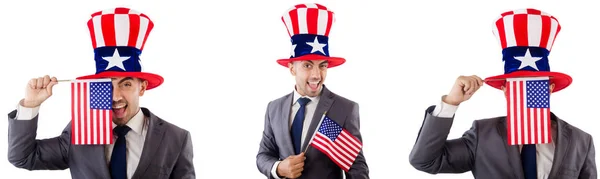 Homem com chapéu e bandeira americanos — Fotografia de Stock