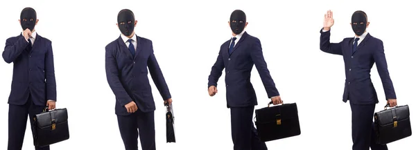 Hombre con máscara y maletín aislado en blanco —  Fotos de Stock