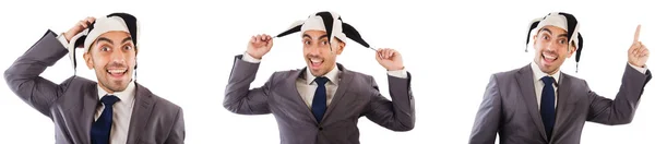 Смешной клоун бизнесмен изолирован на белом — стоковое фото