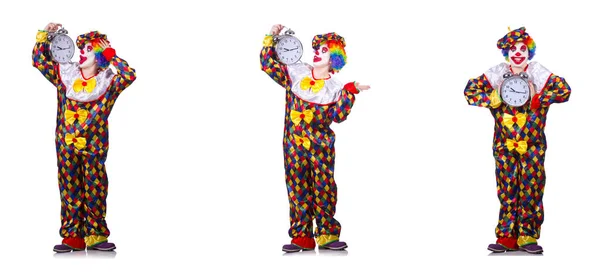 Lustiger Clown mit Wecker — Stockfoto