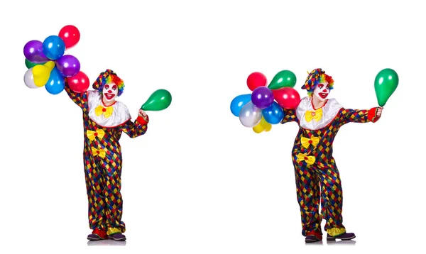 Grappige mannelijke clown geïsoleerd op wit — Stockfoto