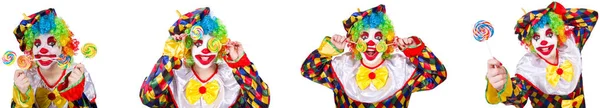 Lustiger männlicher Clown mit Lutscher — Stockfoto