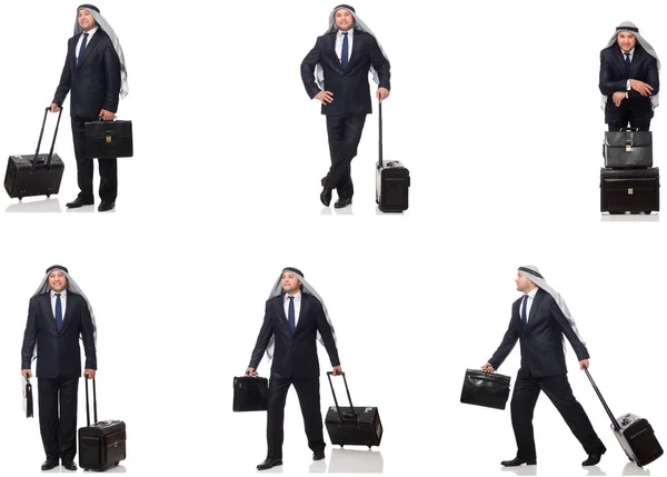 Arabisk affärsman med resväska isolerad på vit — Stockfoto