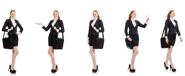 Donna d'affari con borsetta isolata su bianco — Foto Stock
