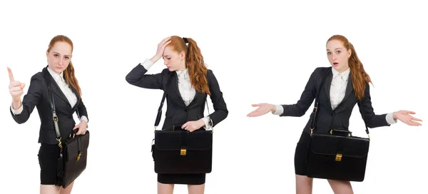 Geschäftsfrau mit Handtasche isoliert auf weiß — Stockfoto