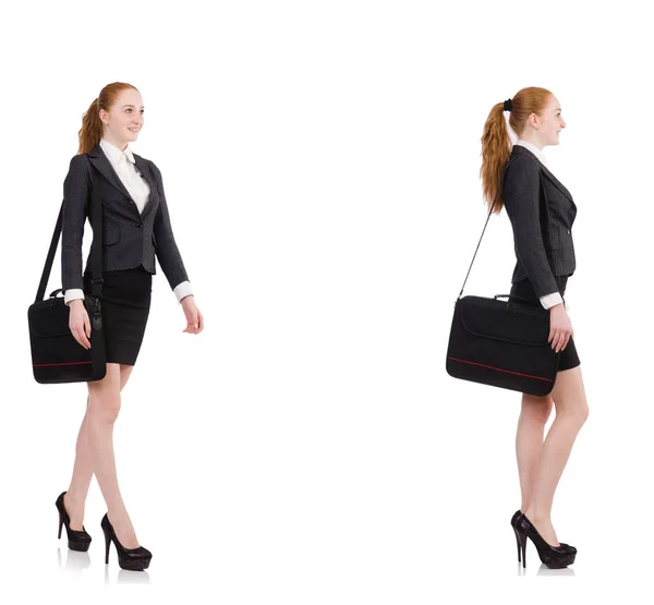 Affärskvinna med handväska isolerad på vit — Stockfoto