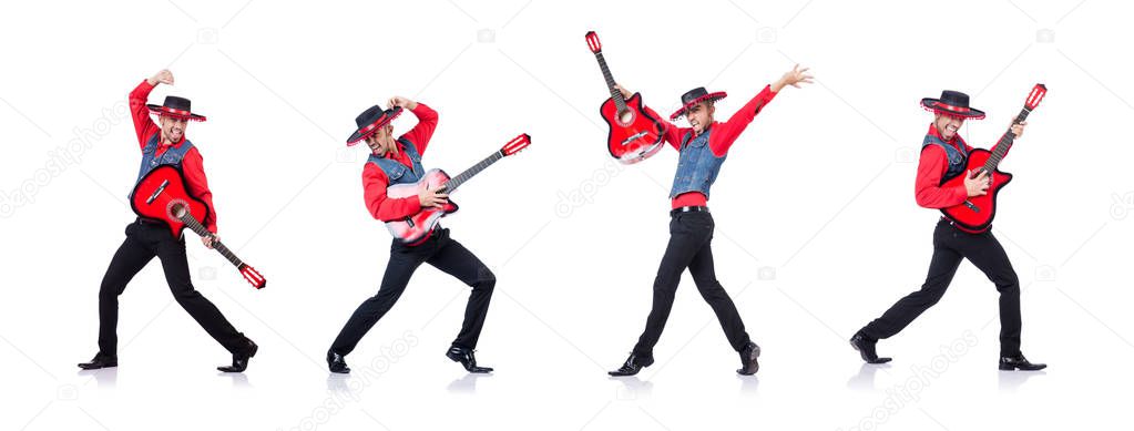 Guitar player isolated on the white