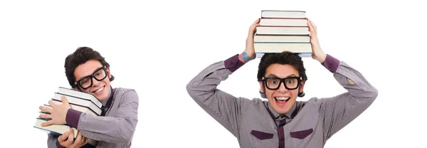 Student z książkami odizolowanymi na białym — Zdjęcie stockowe