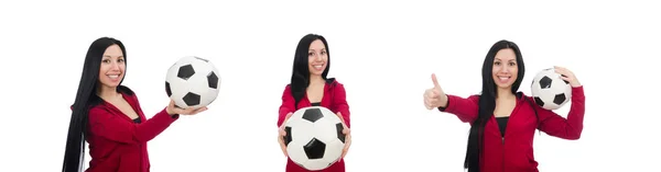 Mujer con fútbol aislado en blanco —  Fotos de Stock