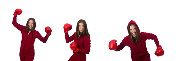 Mujer boxeadora aislada en el blanco —  Fotos de Stock