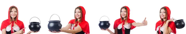 Jeune femme avec pot isolé sur blanc — Photo