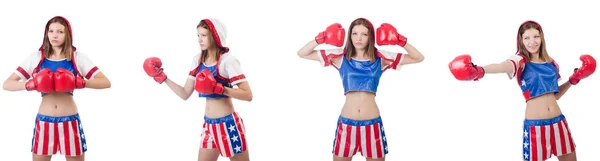 被白色隔离的年轻女性拳击手 — 图库照片