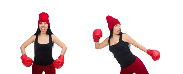 Mujer boxeadora aislada en el blanco —  Fotos de Stock