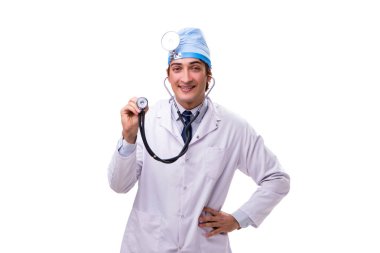 Genç yakışıklı Doktor otolaryngologist beyaz izole 