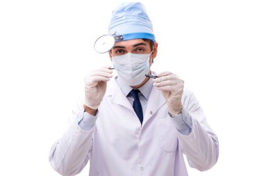 Genç yakışıklı Doktor otolaryngologist beyaz izole 