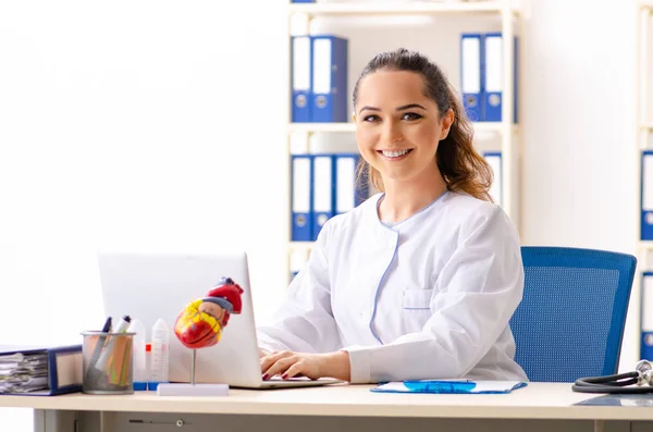 Jeune femme médecin cardiologue assise à l'hôpital — Photo