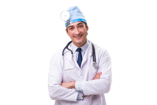 Young handsome doctor otolaryngologist isolated on white — Stock Photo, Image