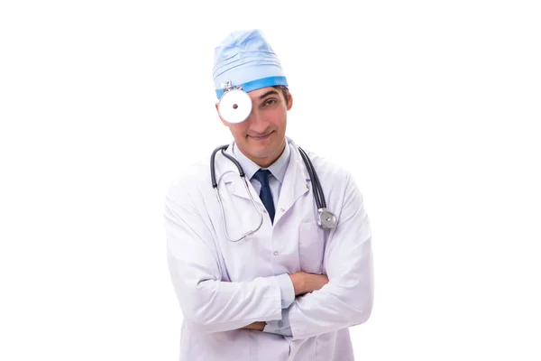 Jonge knappe dokter otolaryngologist geïsoleerd op wit — Stockfoto