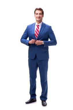 Yakışıklı genç iş adamı beyaz arka planda izole edilmiş.