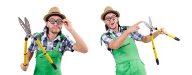 Beyaz makaslı komik bahçıvan.