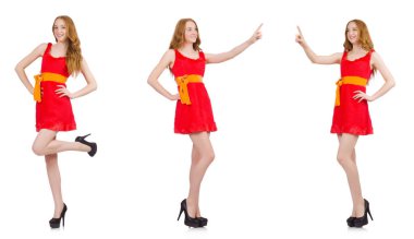 Genç güzel kız izole üzerinde beyaz basarak