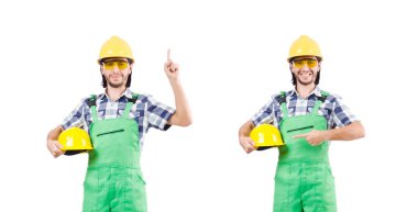 Sanayi işçisi beyaz arka planda izole edilmiş.