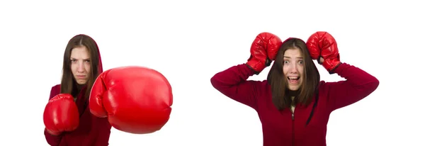 Woman boxer isolated on the white — Stock Photo, Image