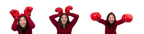 Mujer boxeadora aislada en el blanco —  Fotos de Stock