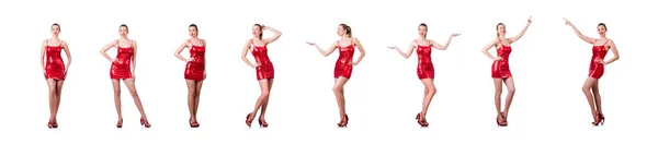 Woman in red dress on white — Stock Photo, Image