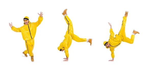 Modern táncos sárga ruhában elszigetelt fehér — Stock Fotó