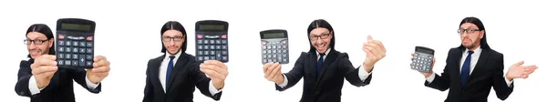 Man with calculator isolated on white — Stock Photo, Image