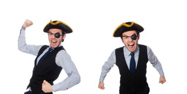 Beyaz izole tricorn tek gözlü adamla     