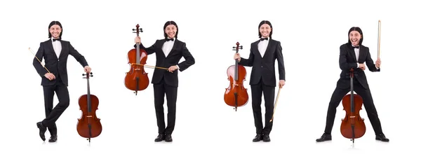 Hombre divertido con instrumento de música en blanco — Foto de Stock