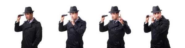 Spy with binoculars isolated on white background — Stock Photo, Image