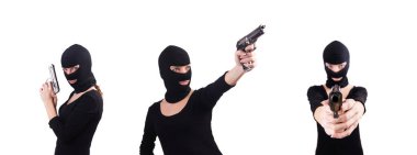 hırsız ile üzerine beyaz izole tabanca