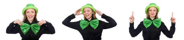 Молода жінка з зеленим гігантським бантом — стокове фото