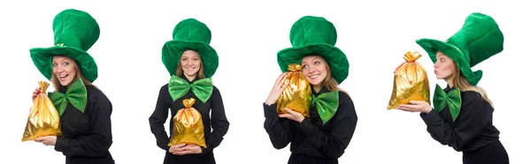 Jeune femme avec nœud papillon géant vert — Photo