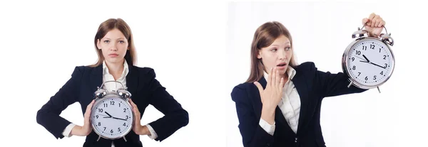 Mujer de negocios con reloj aislado en blanco —  Fotos de Stock