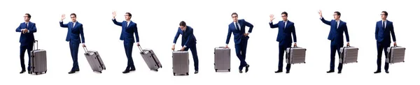 Młody biznesmen z walizką na białym tle — Zdjęcie stockowe
