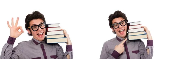 Estudiante con libros aislados en blanco — Foto de Stock