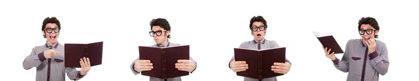 Estudiante con libro aislado en blanco — Foto de Stock