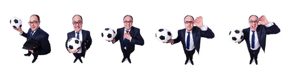 Homme d'affaires avec football sur blanc — Photo