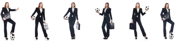 Businesslady with ball on white — Stock Photo, Image