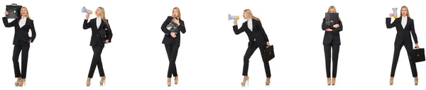 Bizneswoman z megafon i teczki — Zdjęcie stockowe