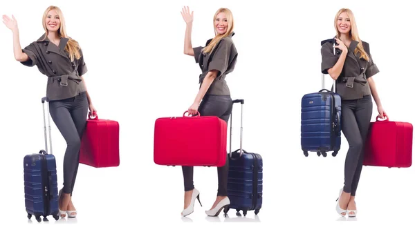 Vacker kvinna med resväska i semester koncept — Stockfoto