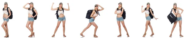 Mulher bonita em shorts com mochila — Fotografia de Stock