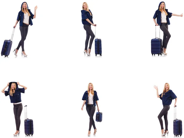 Bella donna con valigia in concetto di vacanza — Foto Stock