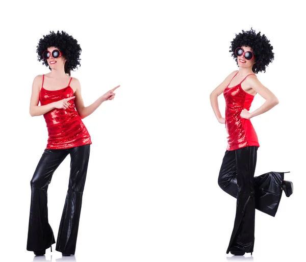 Female dancer in black afro wig — Stock Photo, Image