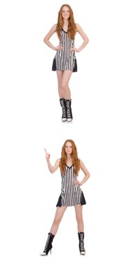 Çizgili elbiseli güzel kadın