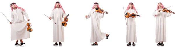 아랍 남자 흰색 절연 바이올린 연주 — 스톡 사진